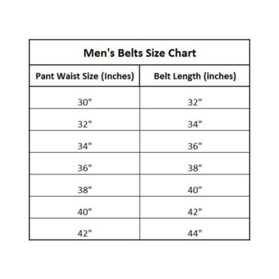 Genuine Leather Belt Caramel Brown Size Chart